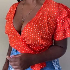 RED TIE IN FRONT CROP TOP